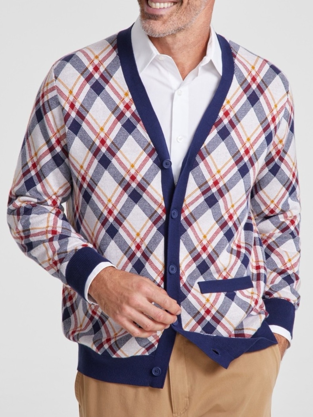Club Room Men's Bright Plaid V-Neck Cardigan Sweater